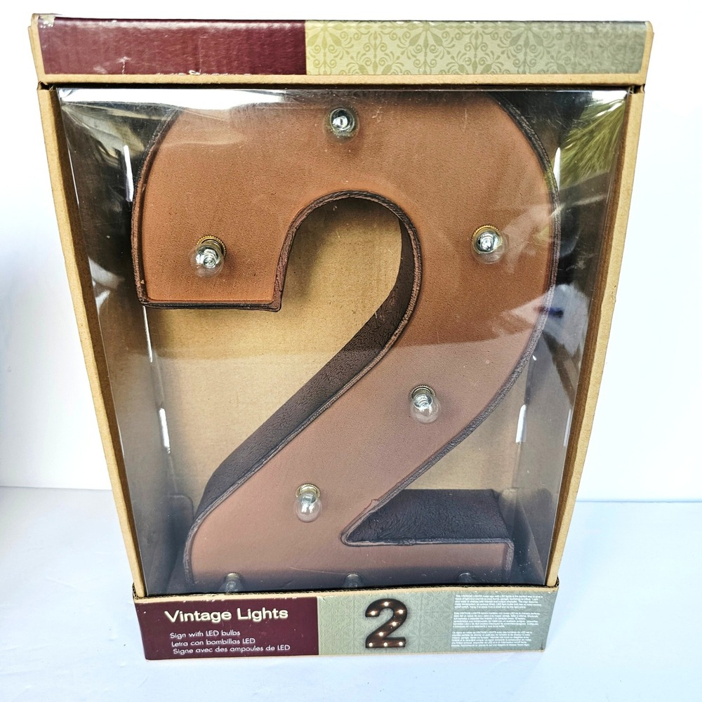 Vintage Lights Marquee Number 2 Sign LED Bulbs Metal Antique Finish Industrial
